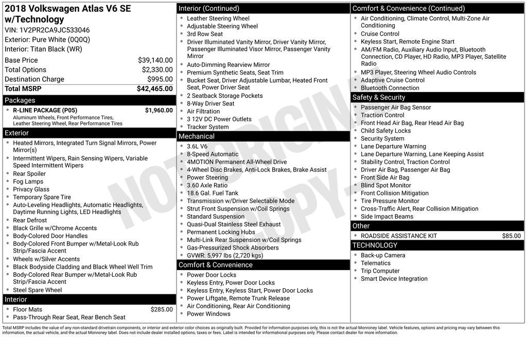 2018 Volkswagen Atlas 3.6L V6 SE w/Technology