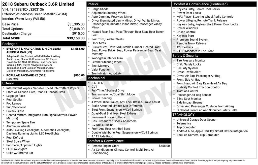 2018 Subaru Outback 3.6R Limited