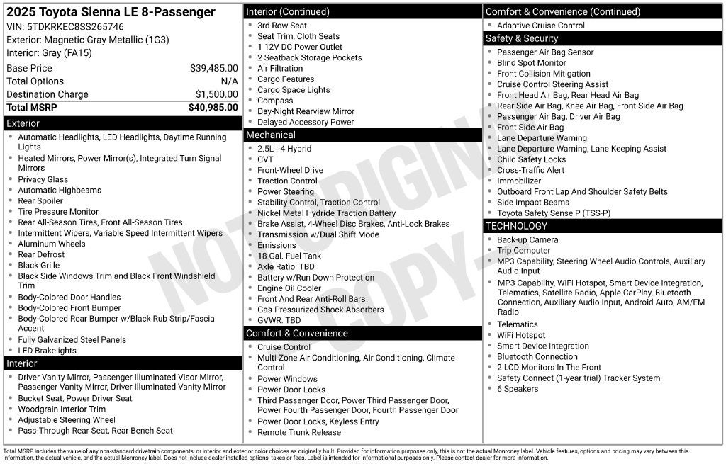 2025 Toyota Sienna LE 8 Passenger
