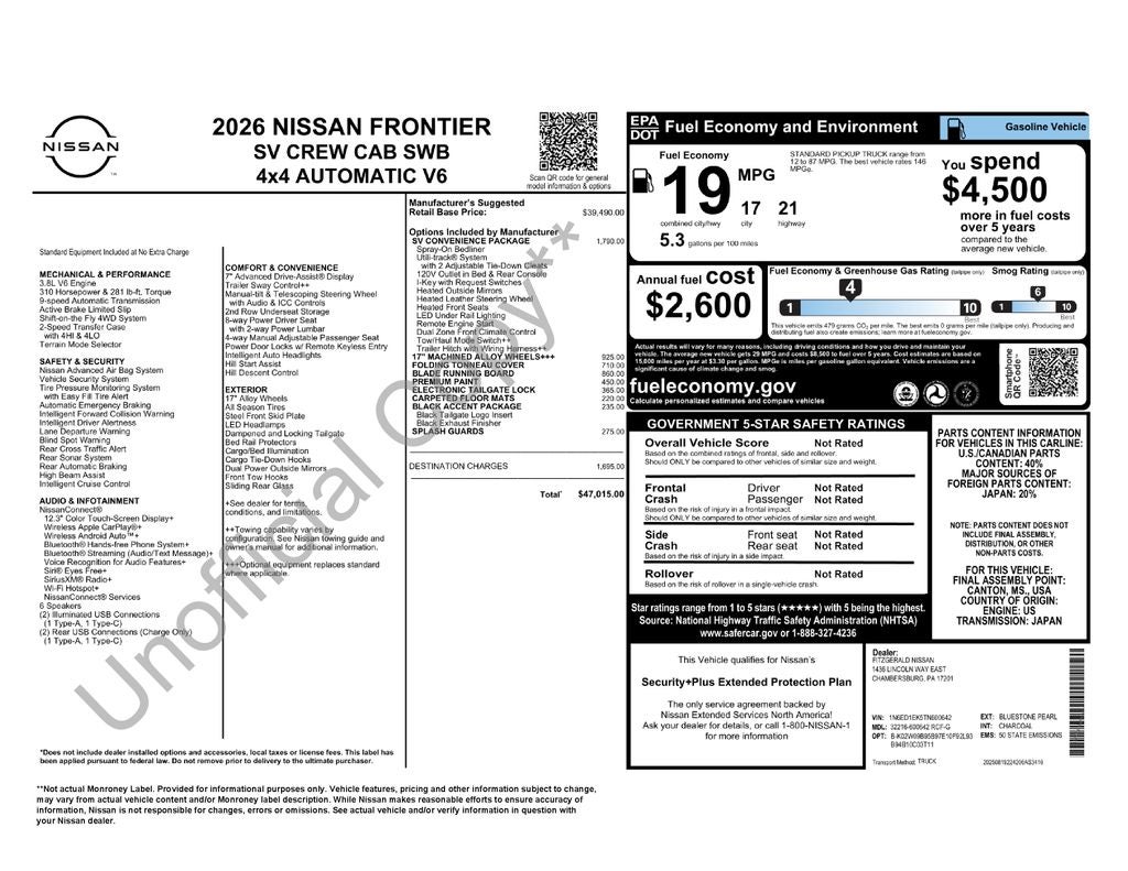 2026 Nissan Frontier Crew Cab SV