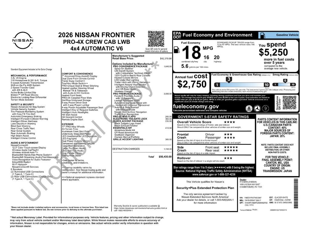 2026 Nissan Frontier Crew Cab PRO-4X® Long Bed