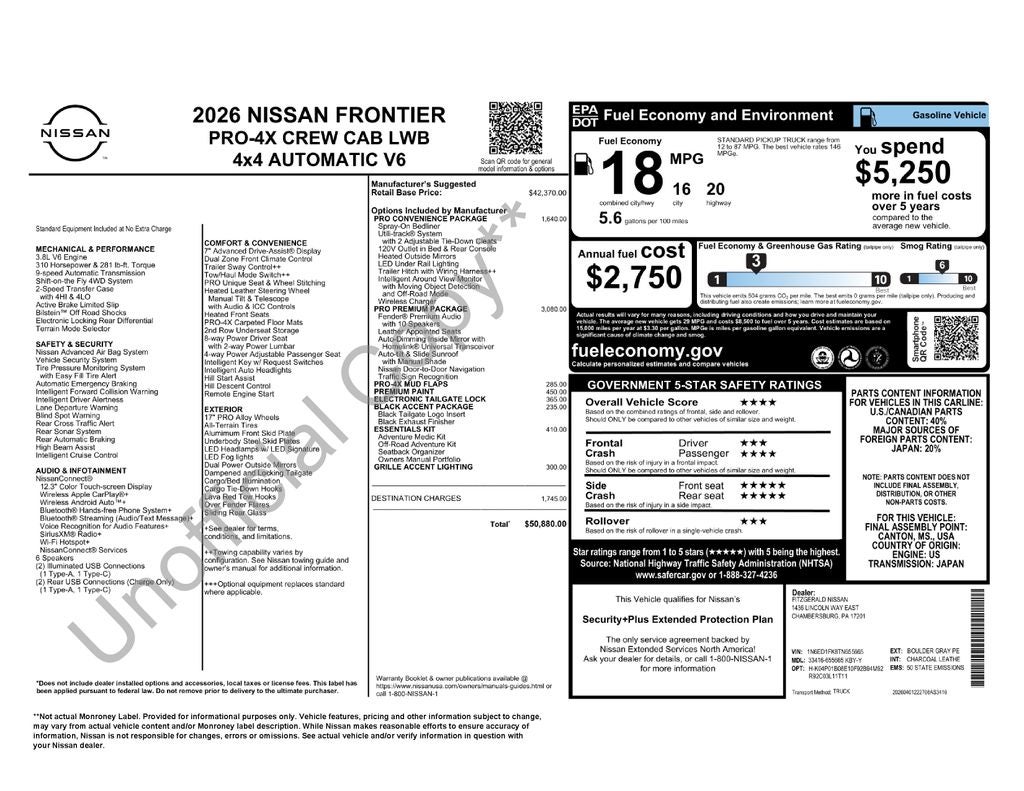 2026 Nissan Frontier Crew Cab PRO-4X® Long Bed