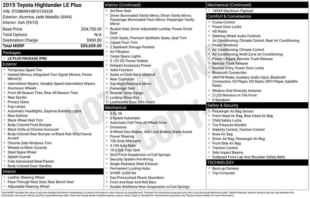 2015 Toyota Highlander LE Plus V6