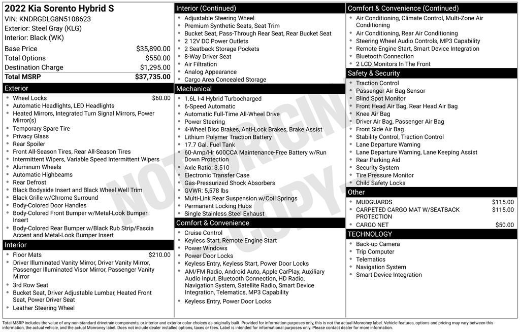 2022 Kia Sorento Hybrid S
